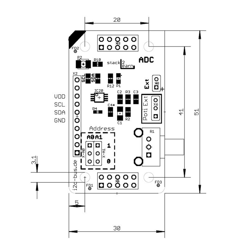 I2C-004 V1.00: I2C 8-Bit ADC Board